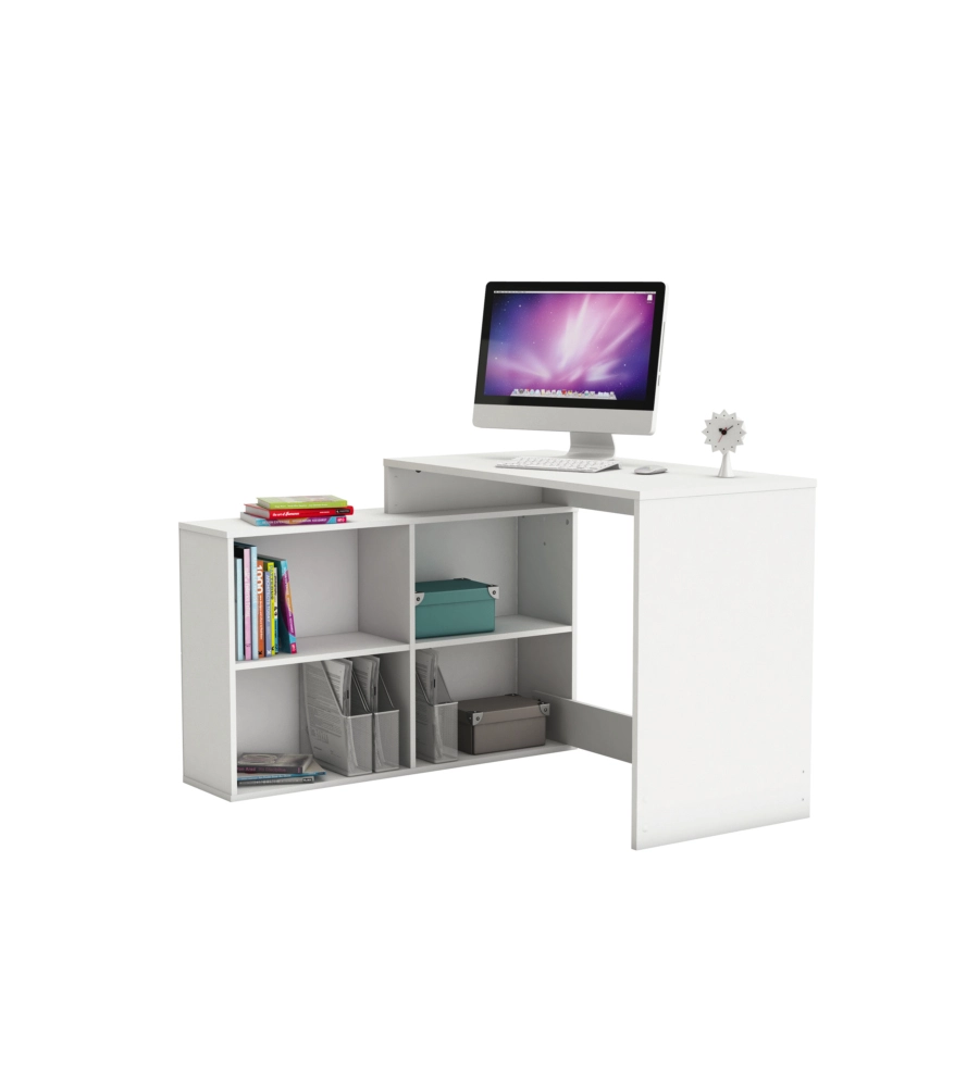 SCRIVANIA CON LIBRERIA DA ANGOLO BIANCA, 112X77X101 CM